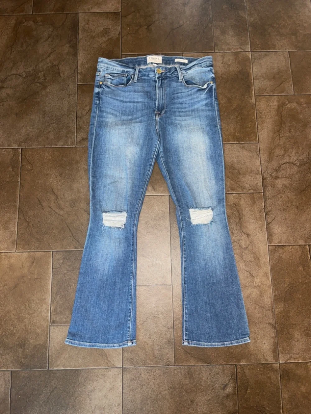 Frame Women's Denim Jeans Le Crop Mini Boot Distressed Stony Creek Size 31 - Picture 3 of 10